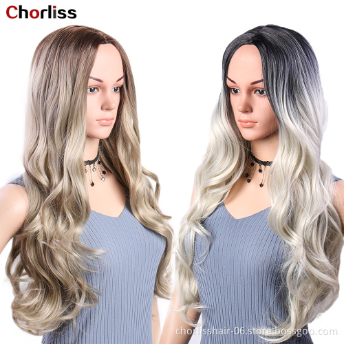 wholesale Hot Sale Long Ombre Green Wavy Wig Cosplay Daily Party Synthetic Wigs For Black Women High Temperature Hair Wig